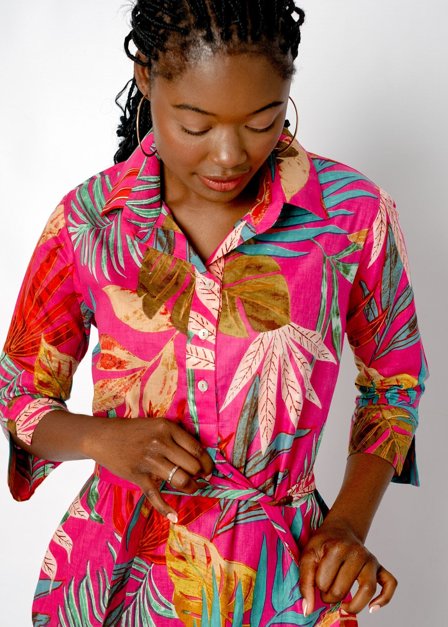 Gaby shirt dress in Pink Palm Leaves