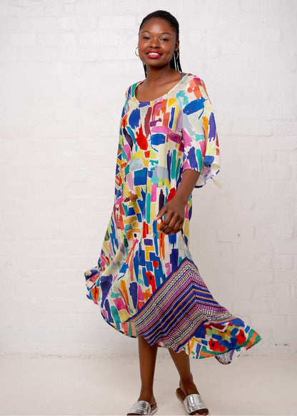 Fiera Dress in Rainbow Paintbrush