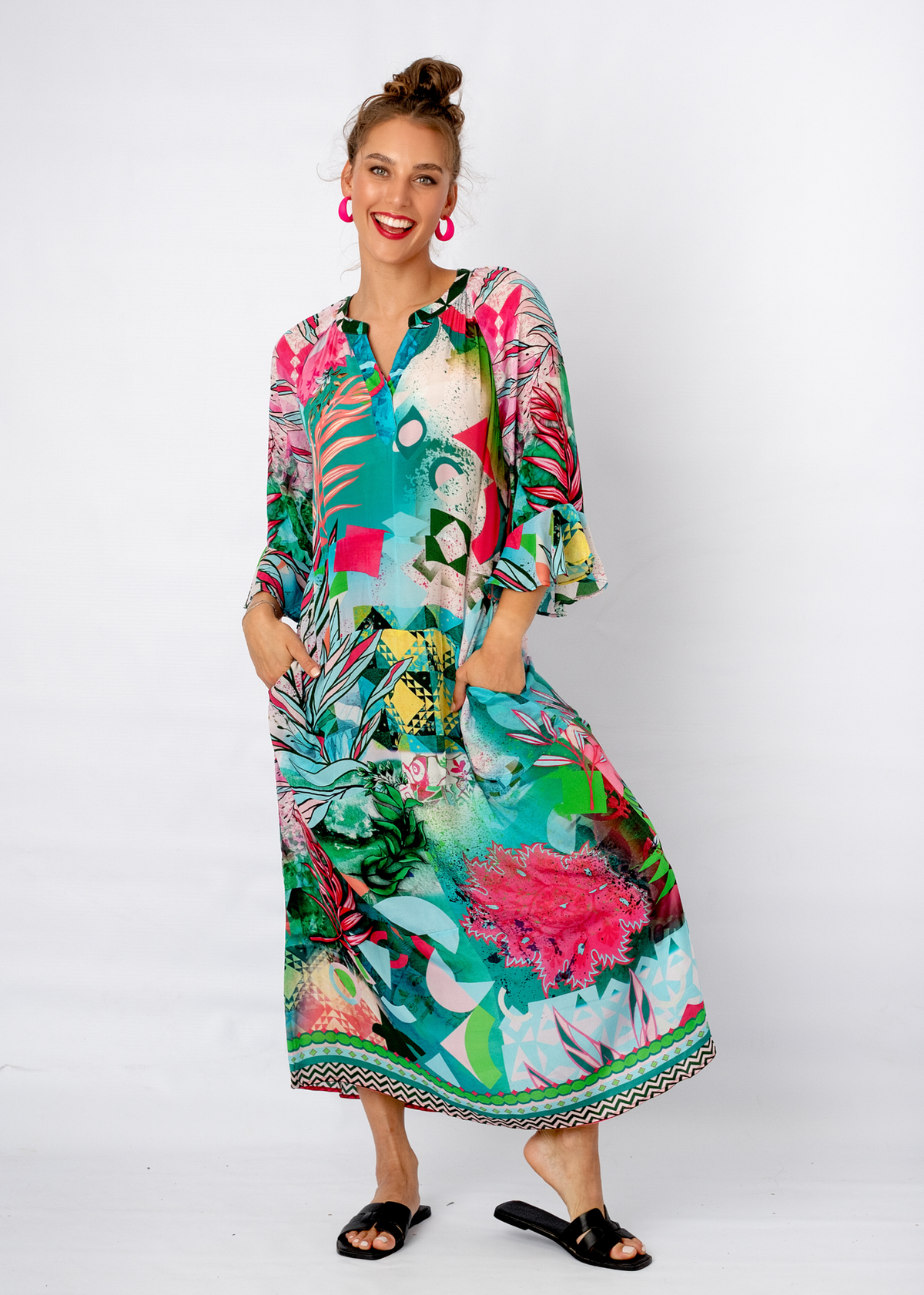 Jubilee Dress in Turquoise Leaves