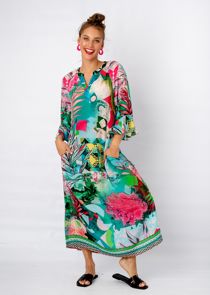 Jubilee Dress in Turquoise Leaves