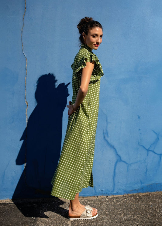Alice Dress in Olive and White Gingham