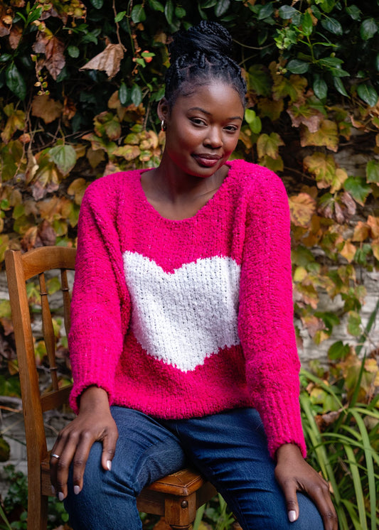 Sweetheart Chunky  Round Neck Knit in Pink