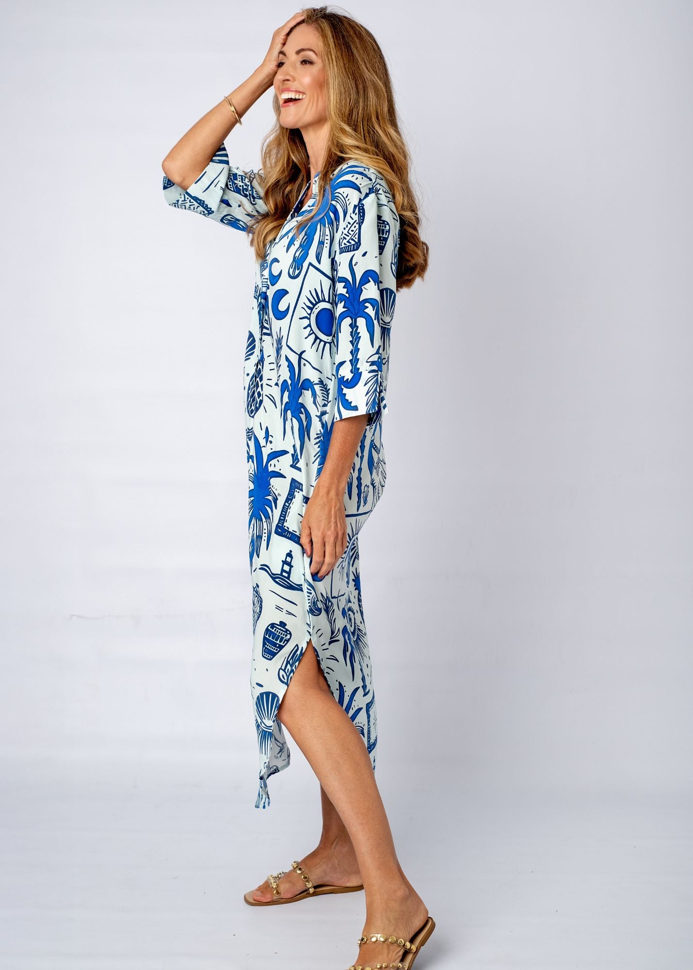 Fergie Cuffed Sleeve  Dress, Greek Islands