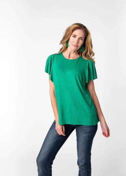 Frill sleeve T-Shirt in Green
