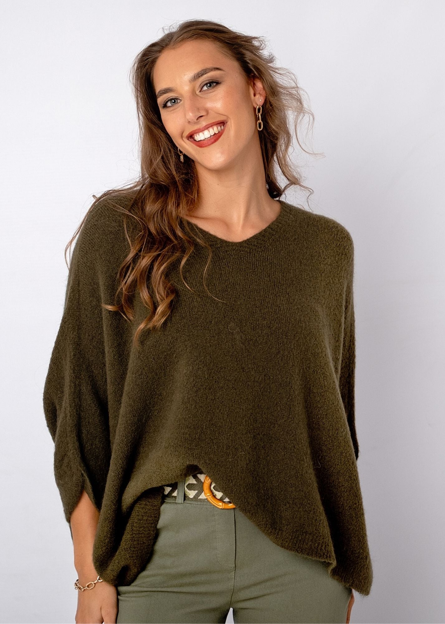 Poncho with Tulip Sleeve in Olive