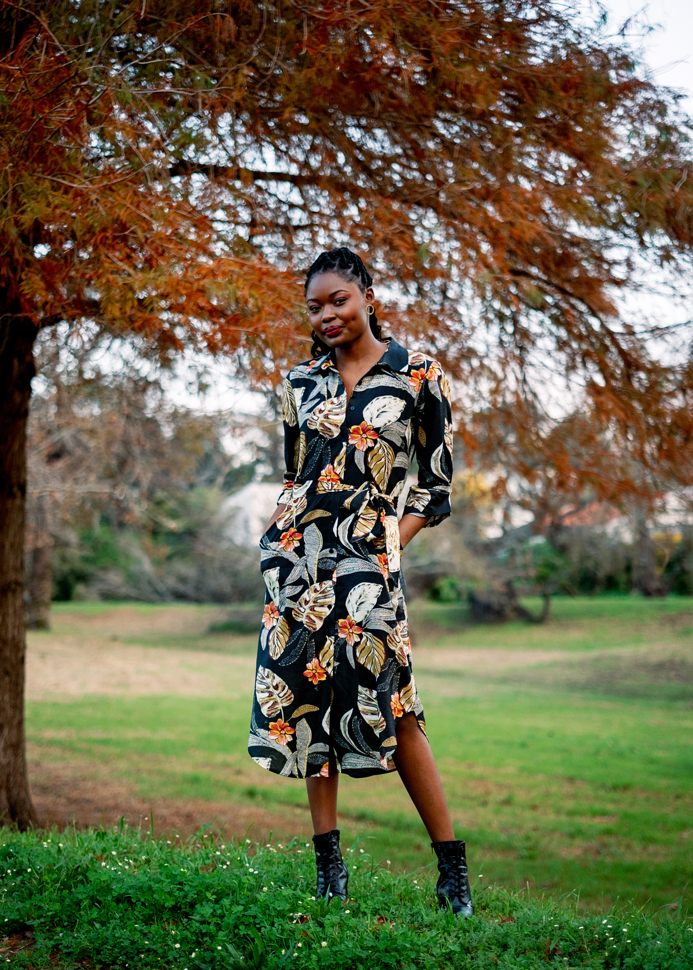 Laura Shirt Dress in Midnight Garden