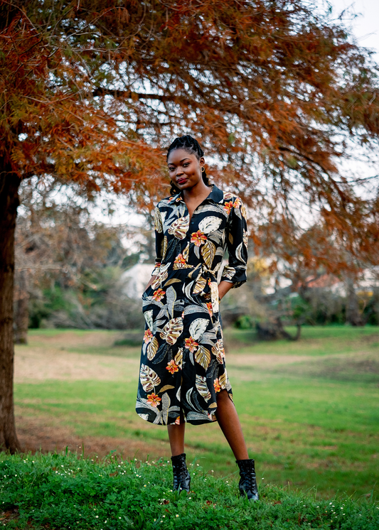Laura Shirt Dress in Midnight Garden
