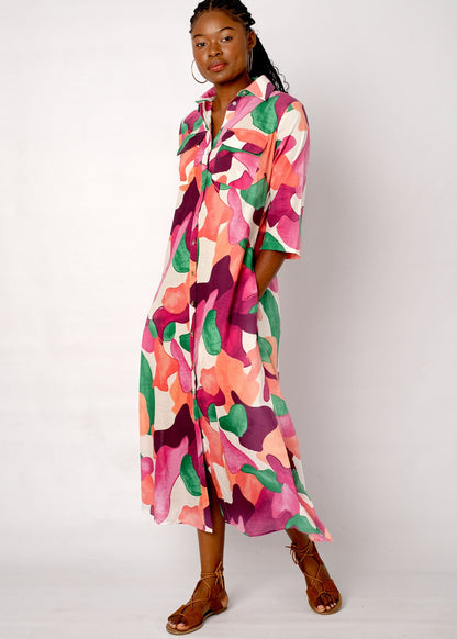 Betty Button dress in Purple Splash