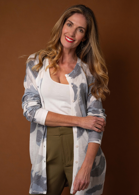 100% Wool Button Down Cardigan in Grey Clouds