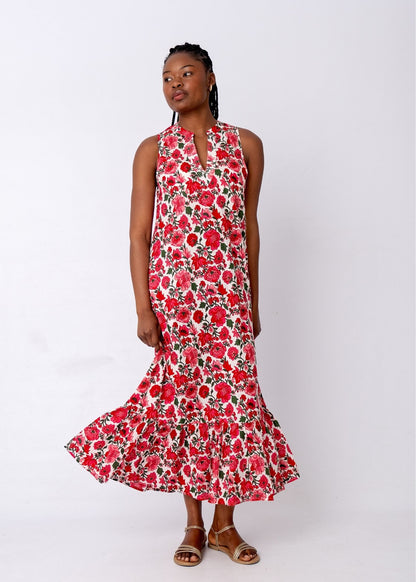 Maya V-Neck Dress in Crimson Meadow