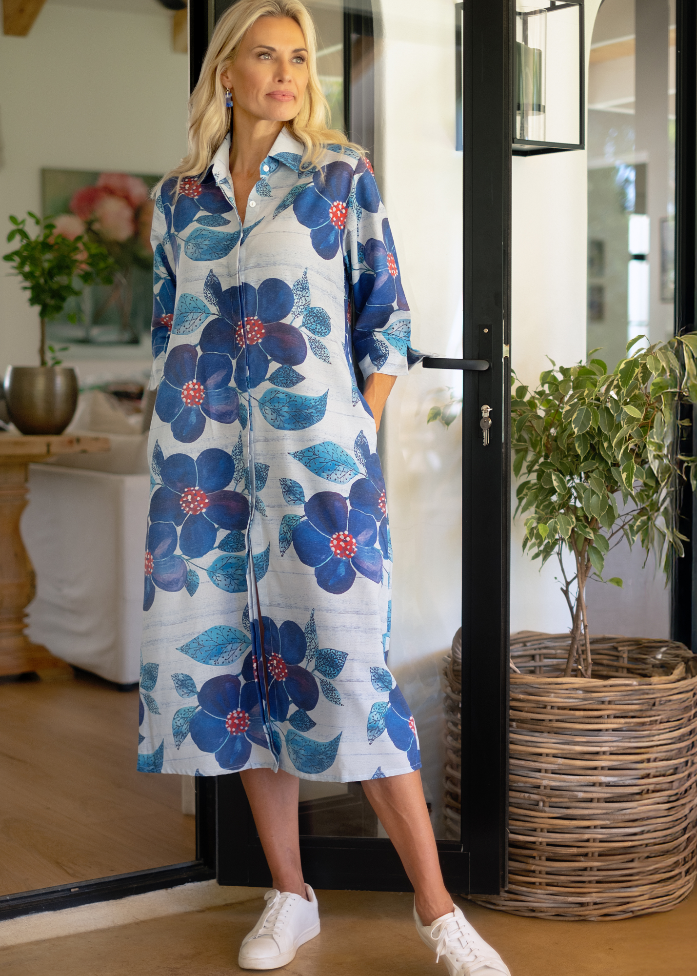 Betty Button dress in Blue Flower (A-Line) ***PRE-ORDER*** AVAILABLE 31 OCTOBER 2025