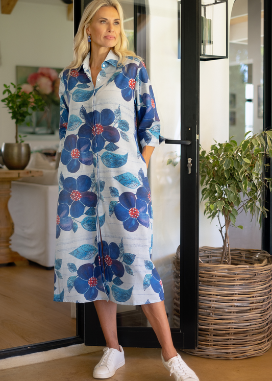 Betty Button dress in Blue Flower (A-Line)