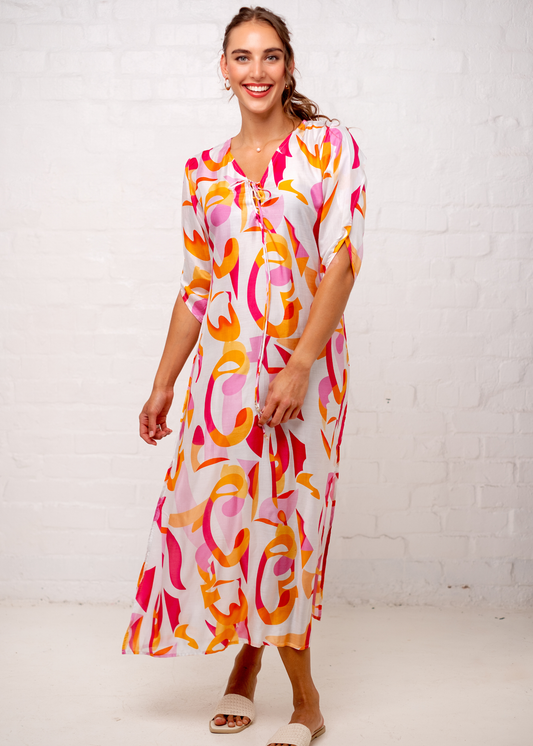 Angelina Dress in Pink and Orange Retro