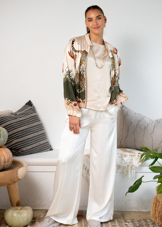 Lila Viscose Silk Blend Pants - Cream