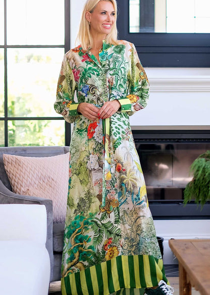 Euphoria Gown in Green jungle with border