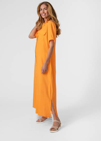 Betty Button dress in Orange linen