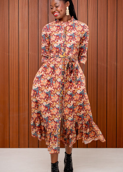 Mia Frill Dress in Autumn Bloom