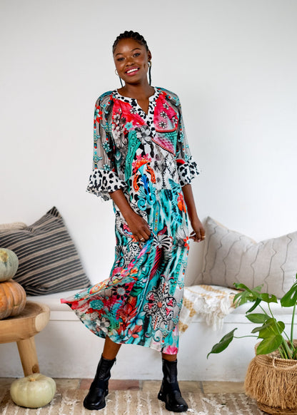 Jubilee Dress in Fuchsia and Turquoise Floral Print