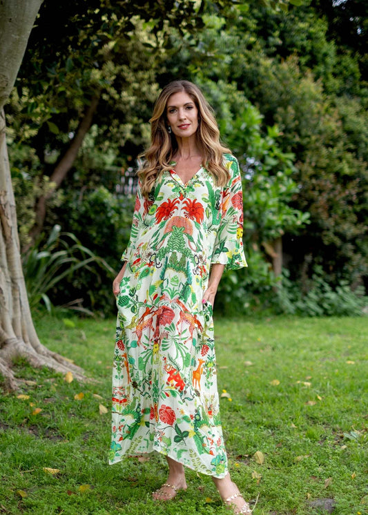 Jubilee Dress in Green and Coral