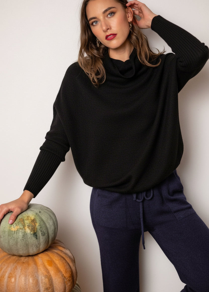Urban Cozi Slouchy Cowl Neck  in Black