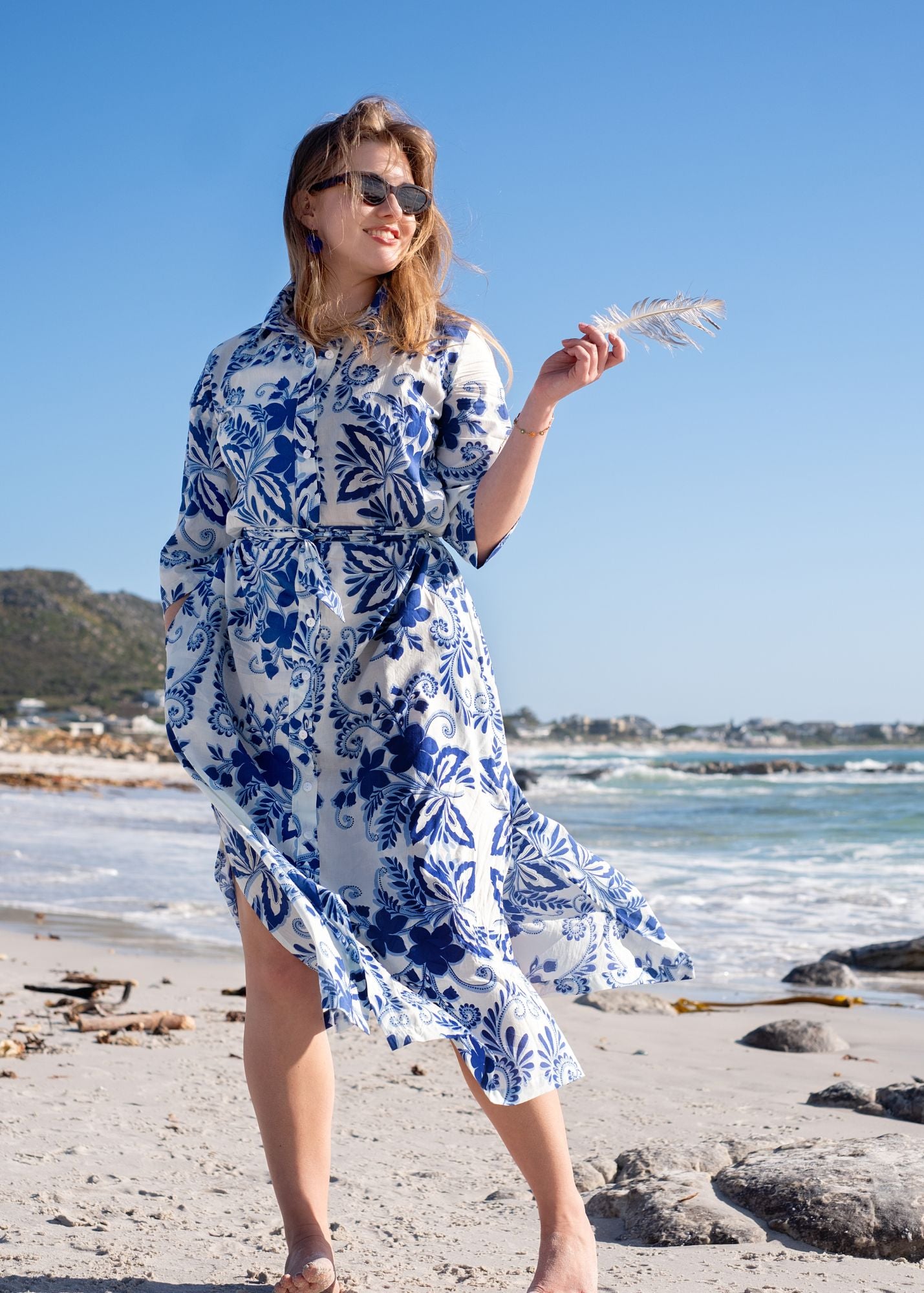 Betty Button dress in Blue Delft