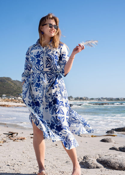 Betty Button dress in Blue Delft
