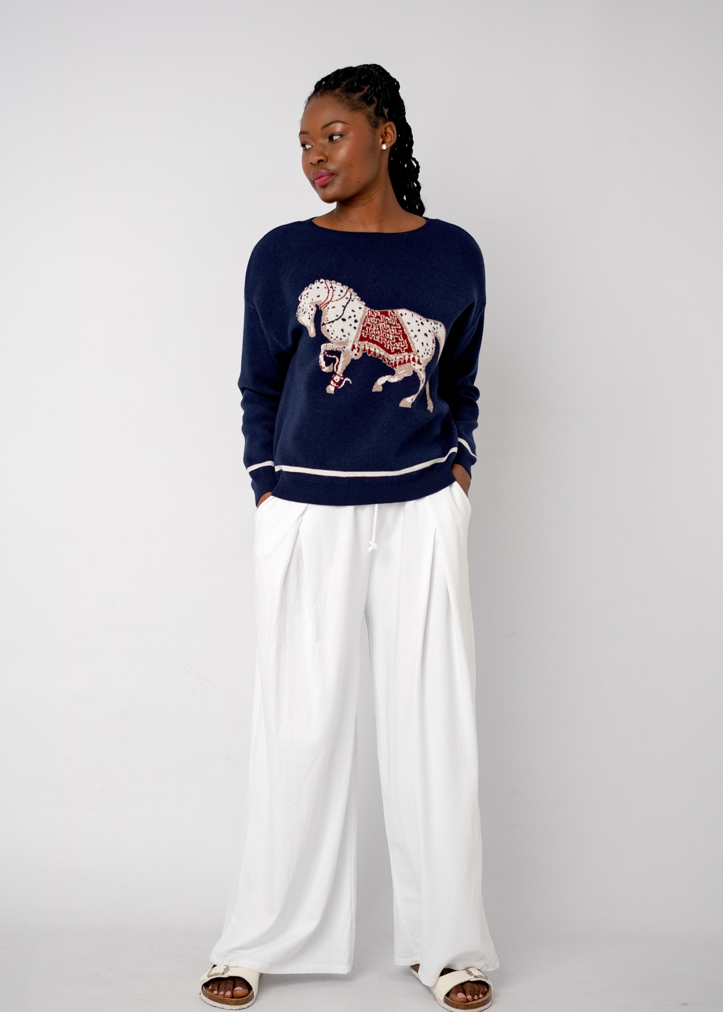 The Navy Gallop Embroidered Knit Sweater