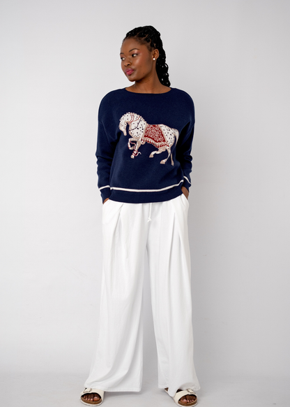 The Navy Gallop Embroidered Knit Sweater