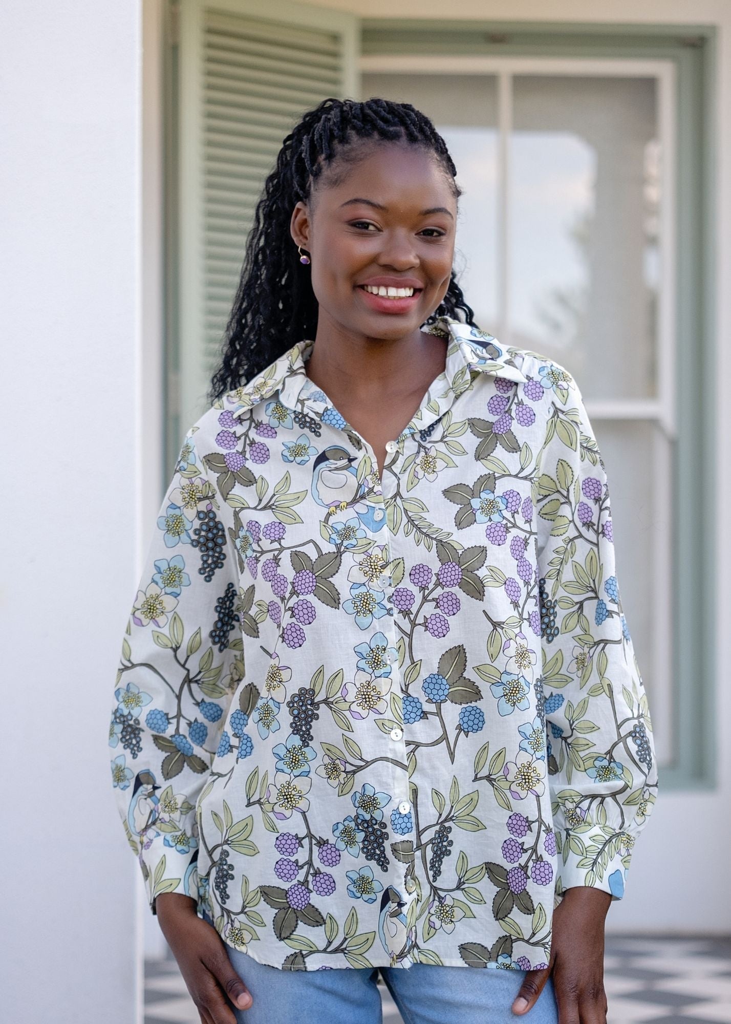 Button down blouse in Merry Berry
