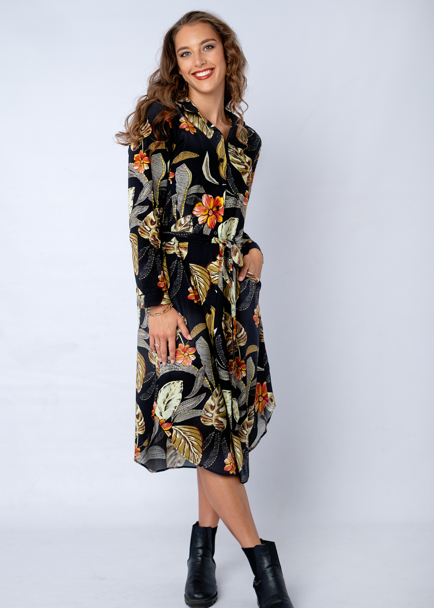 Laura Shirt Dress in Midnight Garden