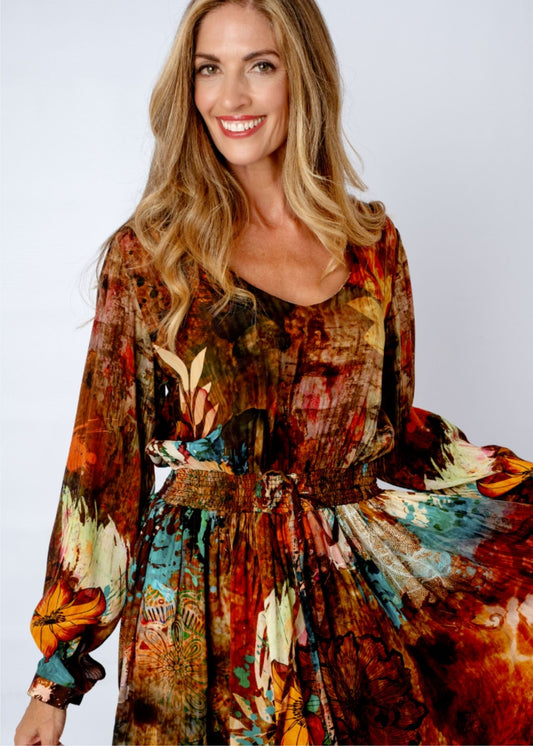 Saffaron Dress in Nutmeg Garden