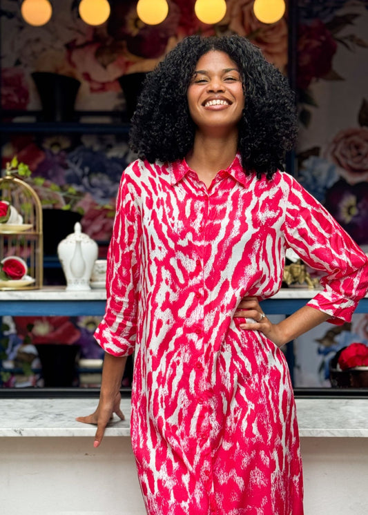 Lindi Dress in Pink Animal Print