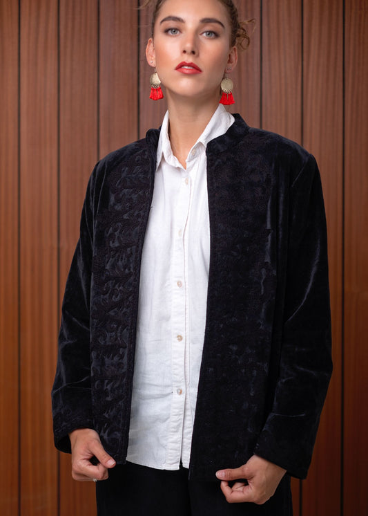 Gia Embossed Velvet Jacket in Midnight