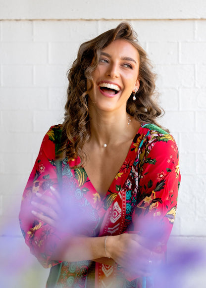 Gloria Dress with Tucked Sleeve Detail in Summer Palace