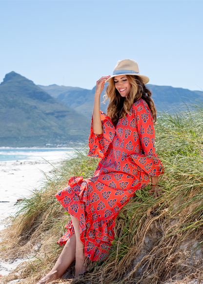 Sally Dress in Dark coral