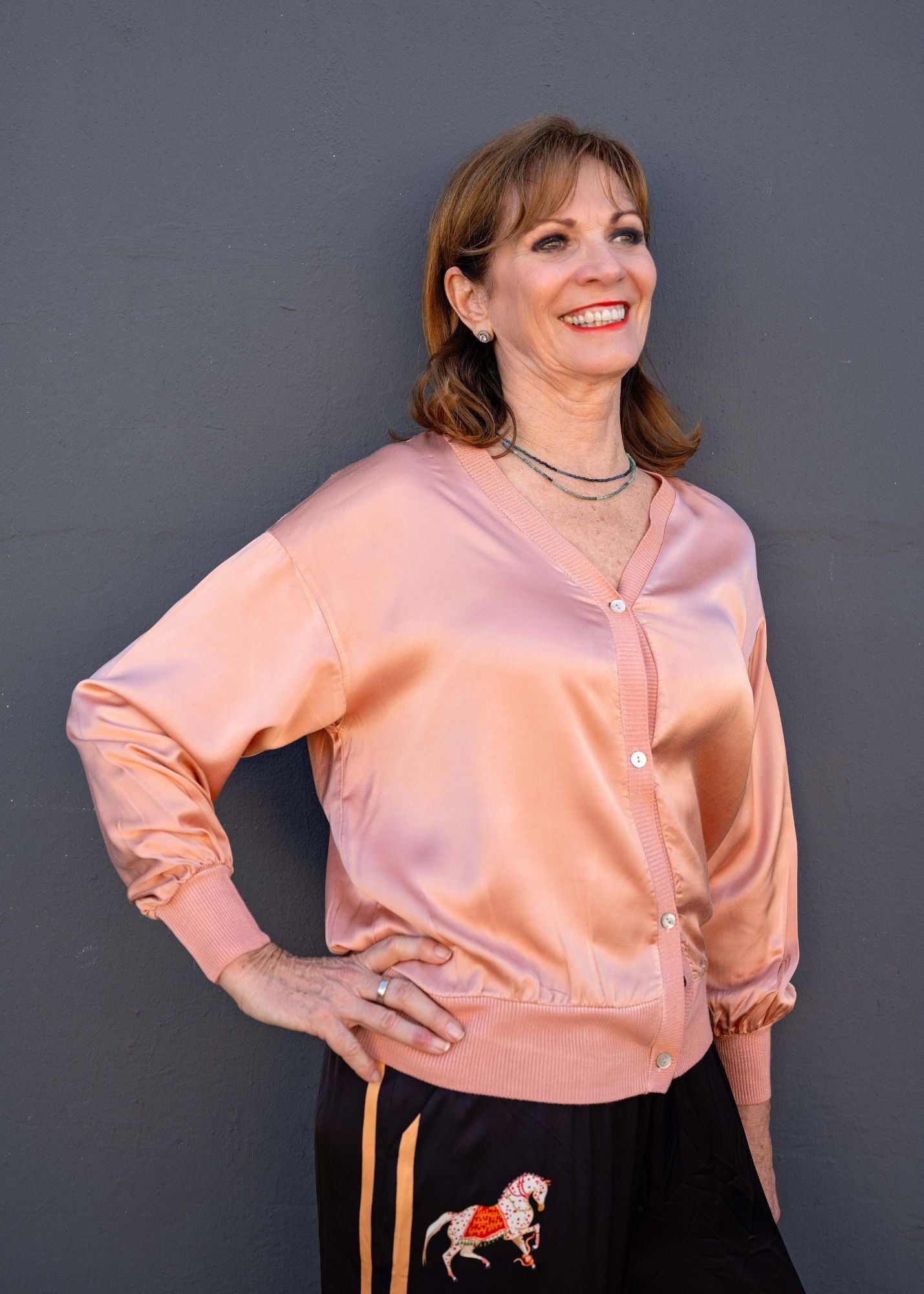 Lila Silk Viscose Blend Cardi in Salmon