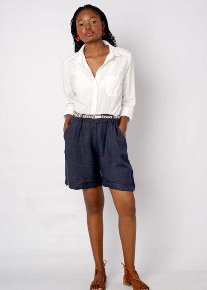 Belted La Vita Linen Shorts – Navy