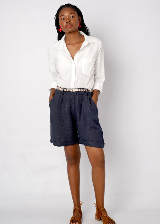 Belted La Vita Linen Shorts – Navy