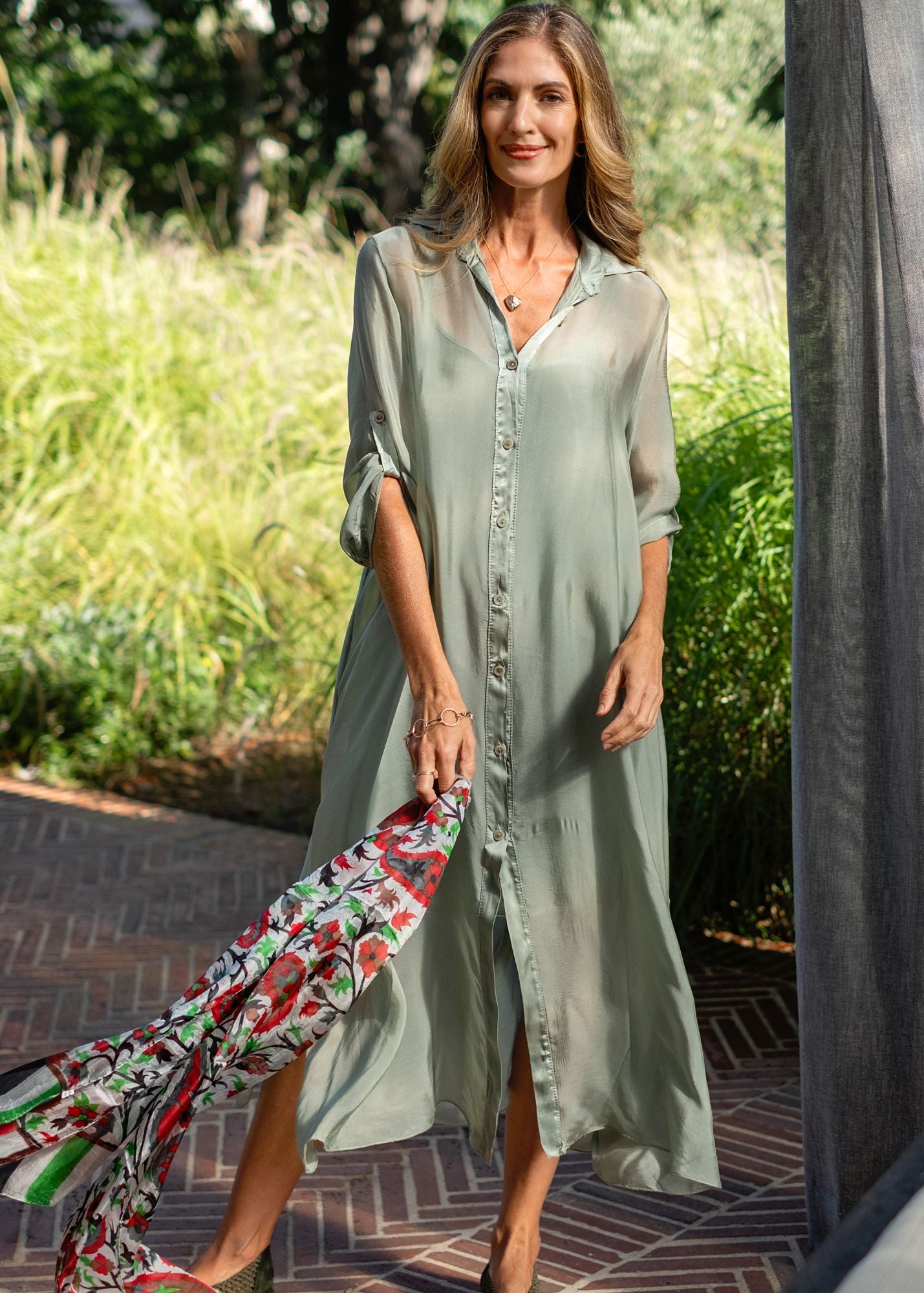 La Seta Dress with Tab top Sleeve — Sage Leaf