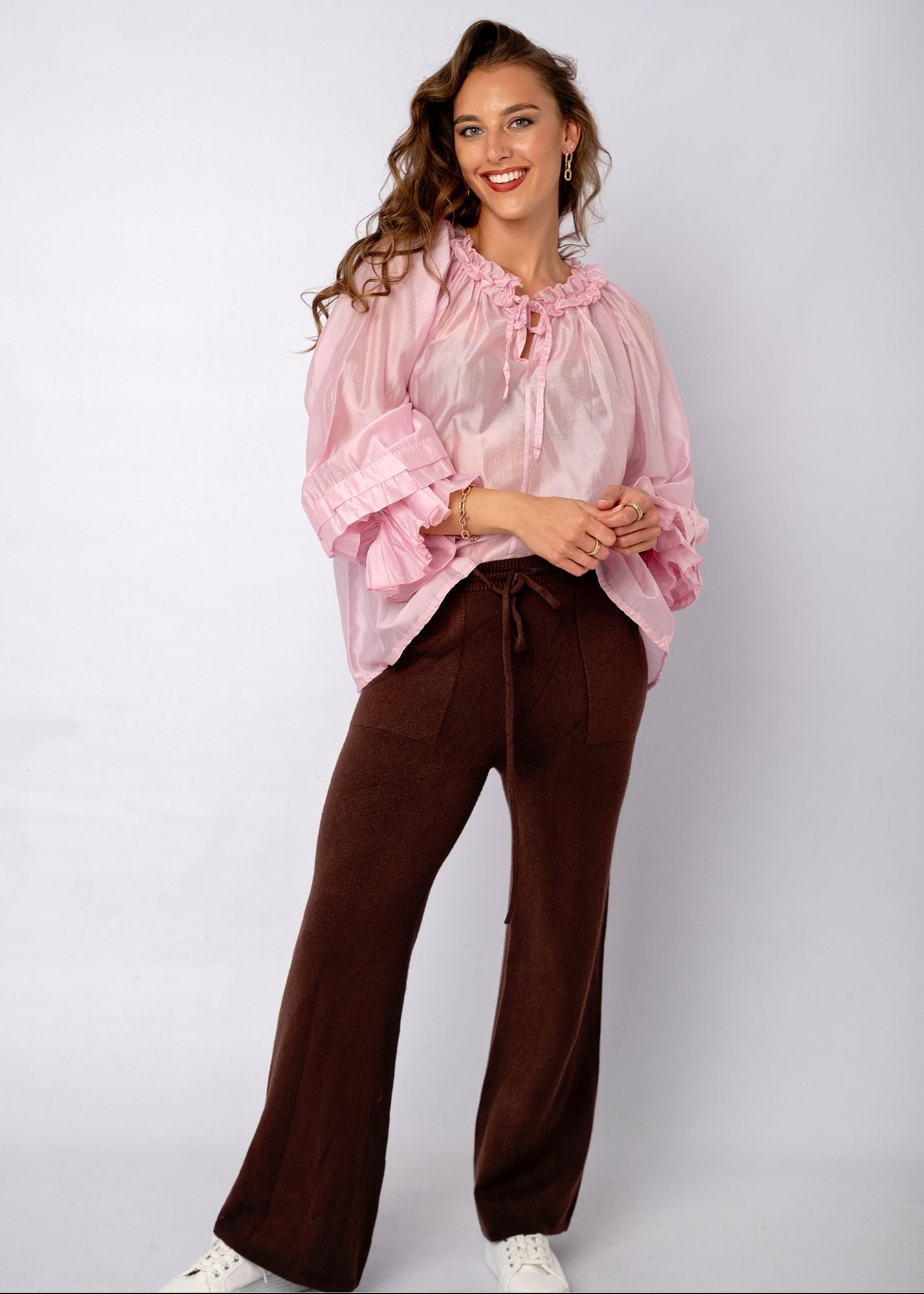 Swann Blouse with Frill  in Dusty Pink