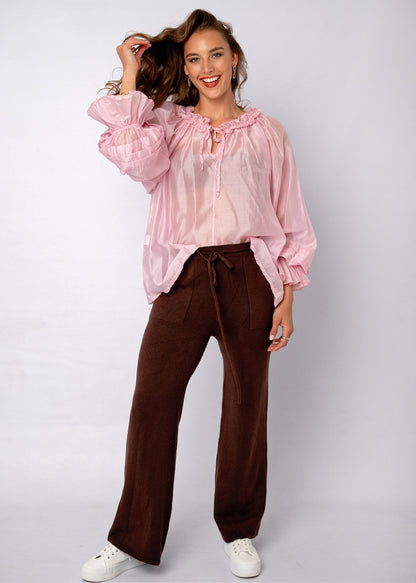 Swann Blouse with Frill  in Dusty Pink