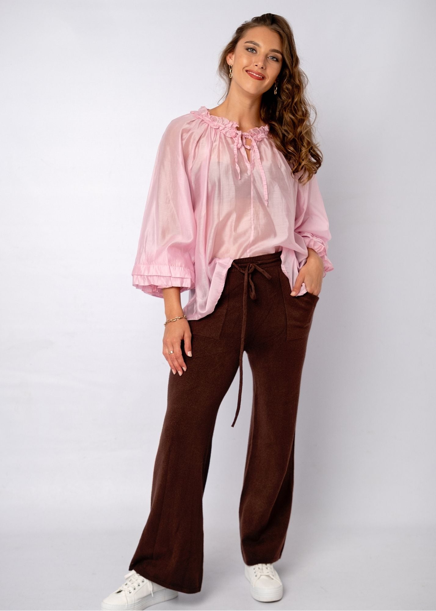 Swann Blouse with Frill  in Dusty Pink