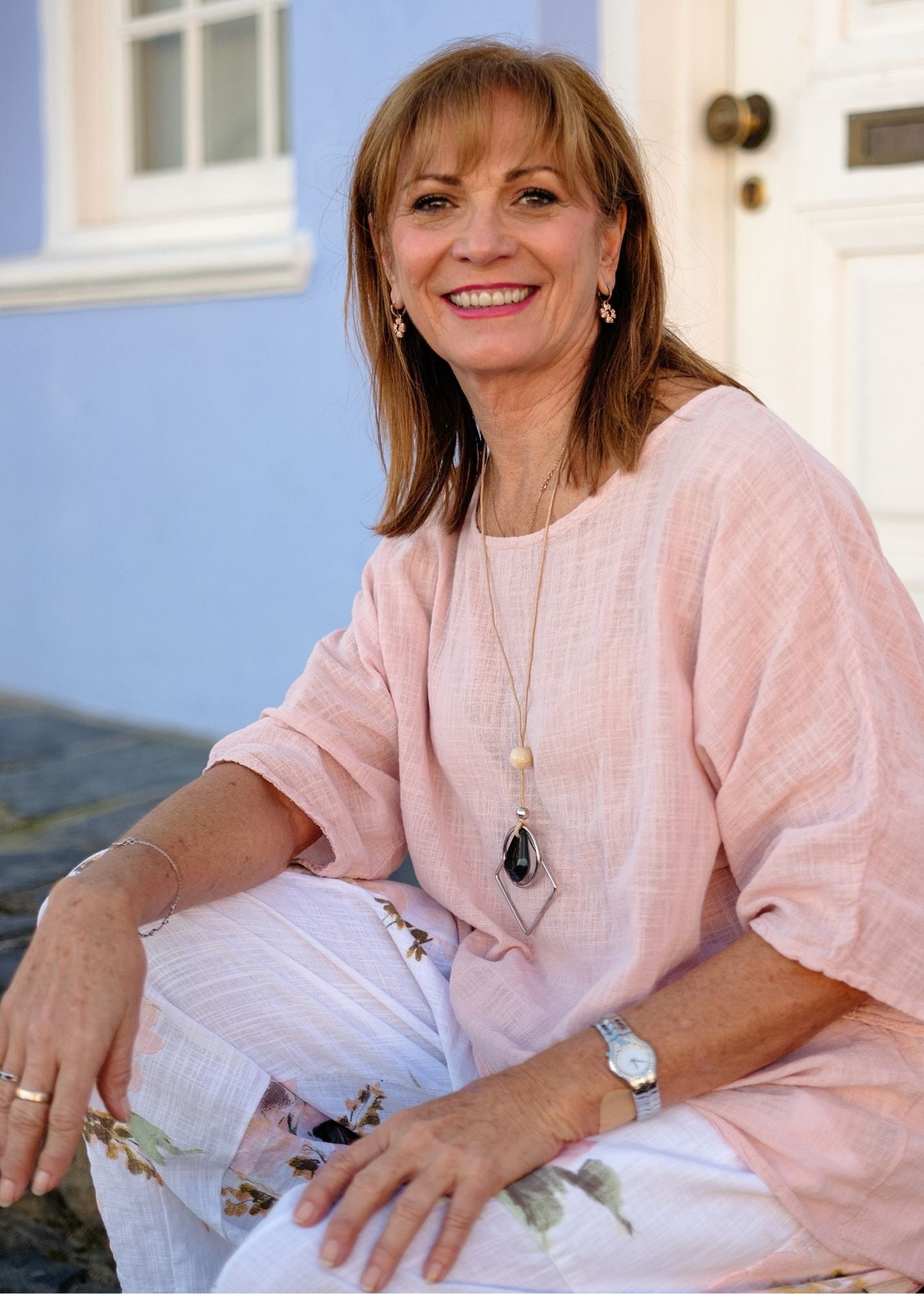 Lino 100% Linen Round Neck Blouse in Dusty Rose