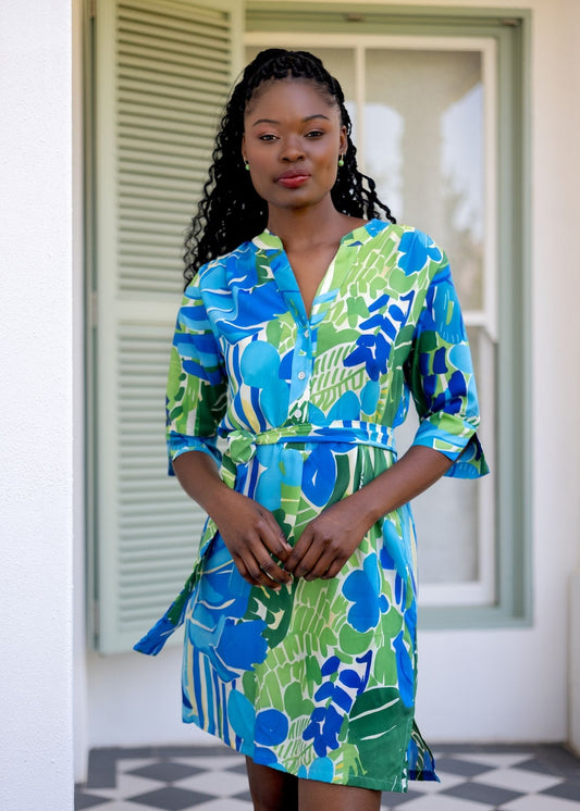 The Zania Cuffed Sleeve in Blue and Green Floral