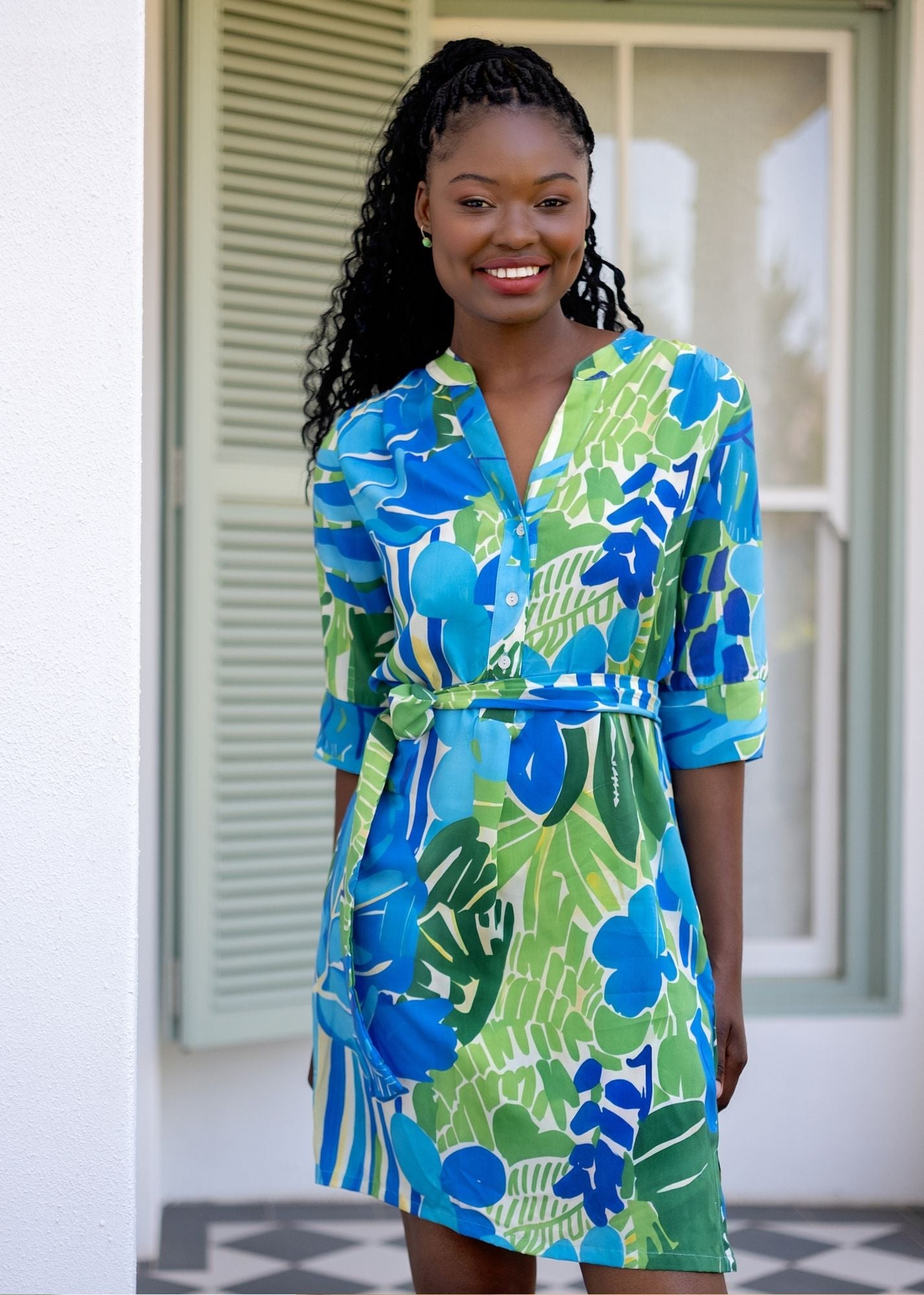 The Zania Cuffed Sleeve in Blue and Green Floral