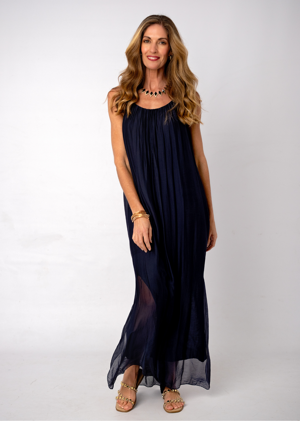 Sophia 100% Silk Flow Strappy Dress in Black