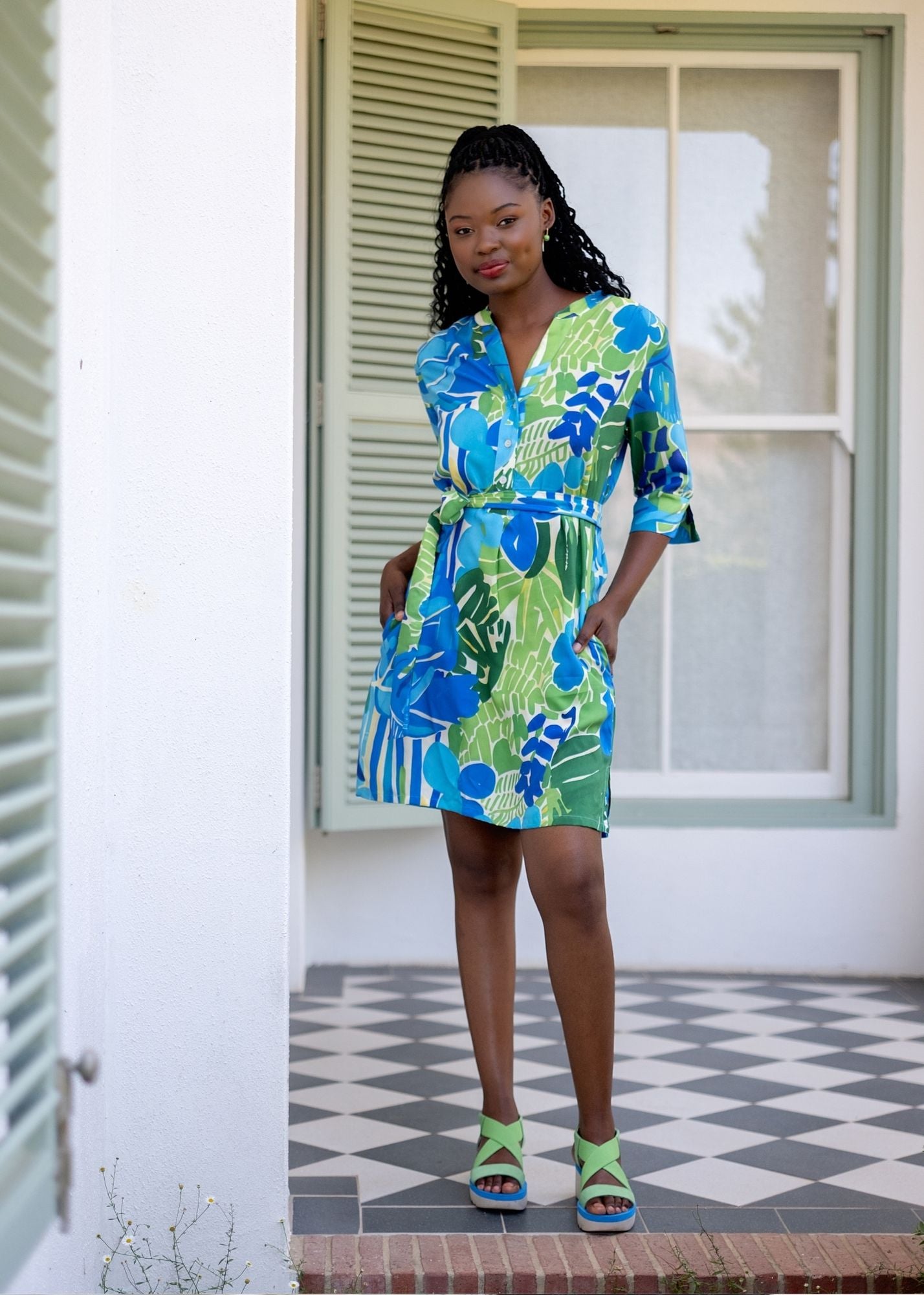 The Zania Cuffed Sleeve in Blue and Green Floral
