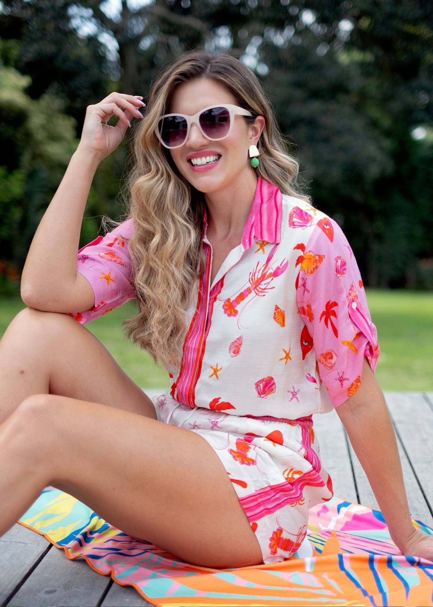 Peony Pants Suit Prawn Print