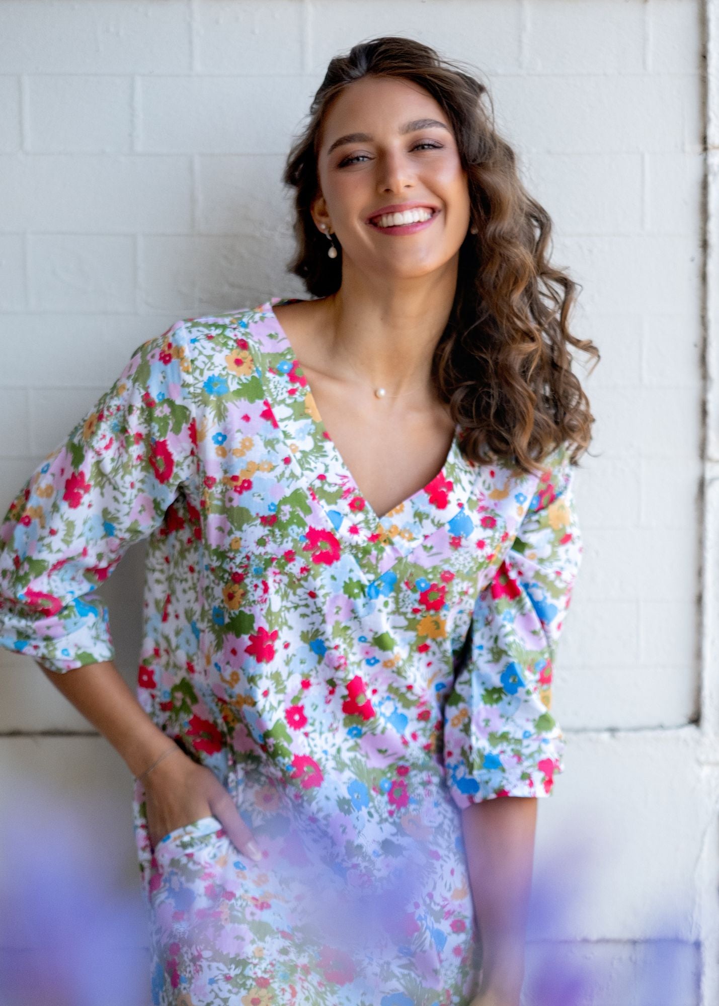 Gloria Dress with Tucked Sleeve Detail in Meadow