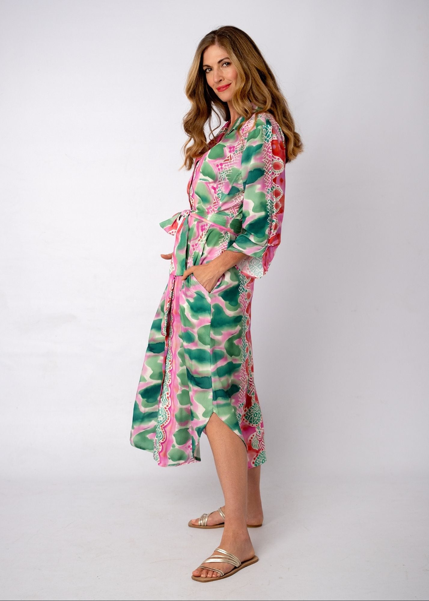 Laura Cuffed Sleeve Dress in Watermelon Smudge